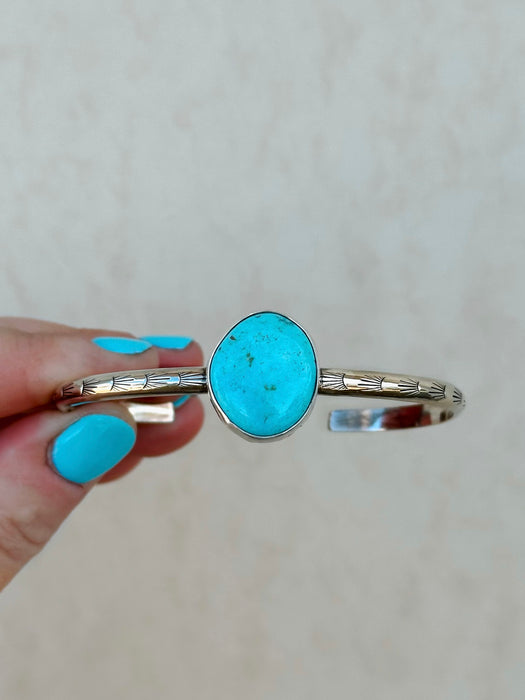 Blue Gem Turquoise Stamped Cuff