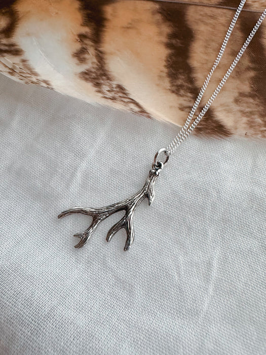 Silver Antler Charm Necklace