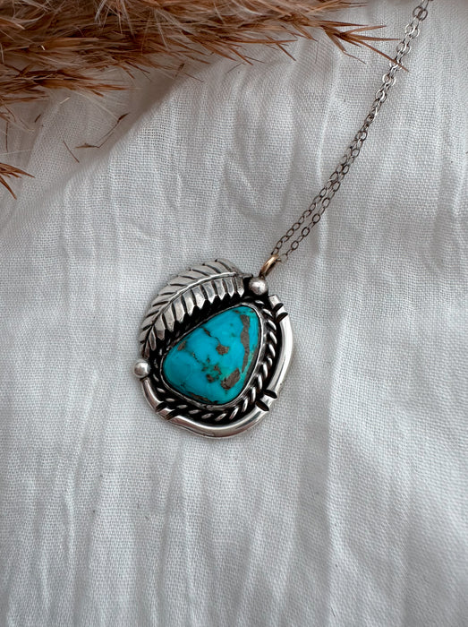 Vintage: The Lone Feather Bright Turquoise Necklace