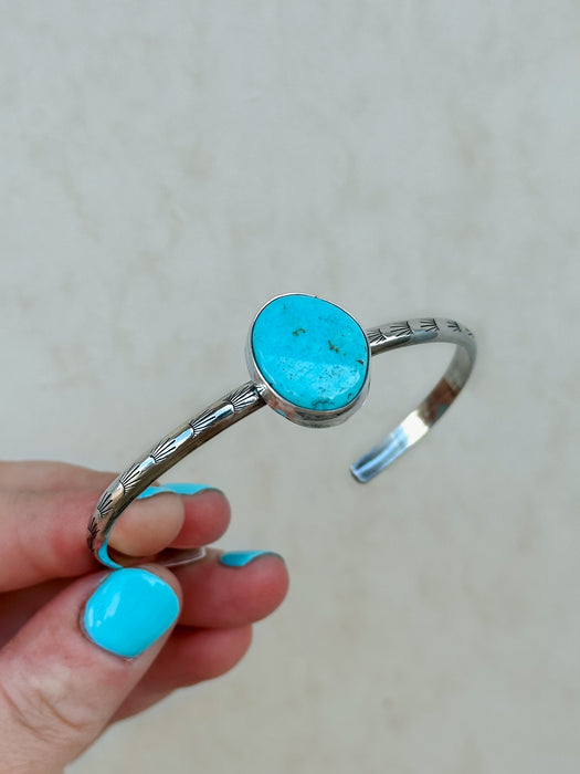 Blue Gem Turquoise Stamped Cuff