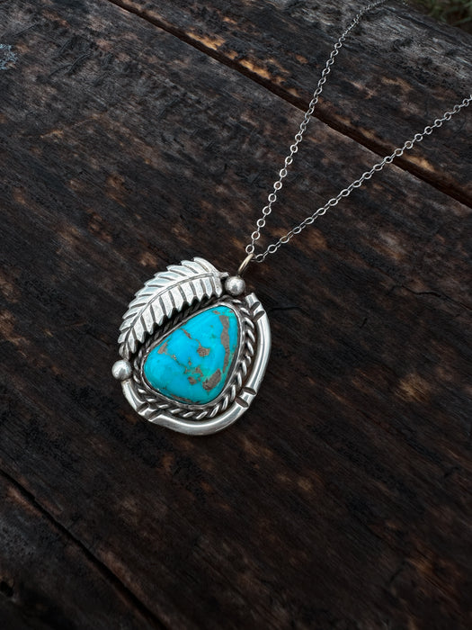 Vintage: The Lone Feather Bright Turquoise Necklace