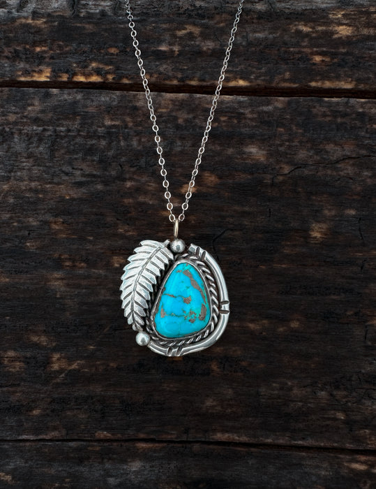 Vintage: The Lone Feather Bright Turquoise Necklace