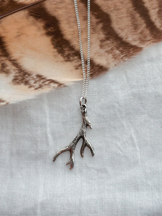 Silver Antler Charm Necklace